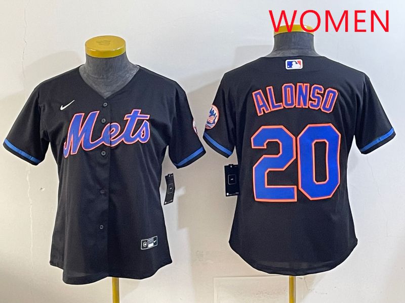 Women 2025 New York Mets #20 Alonso Black Game Nike MLB Jersey style 1